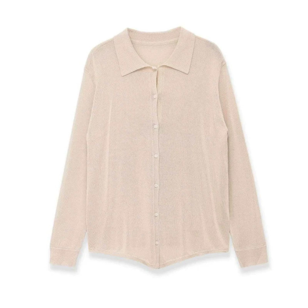 ZARA Fall Simple Versatile Beige Long Sleeve Knit Cardigan